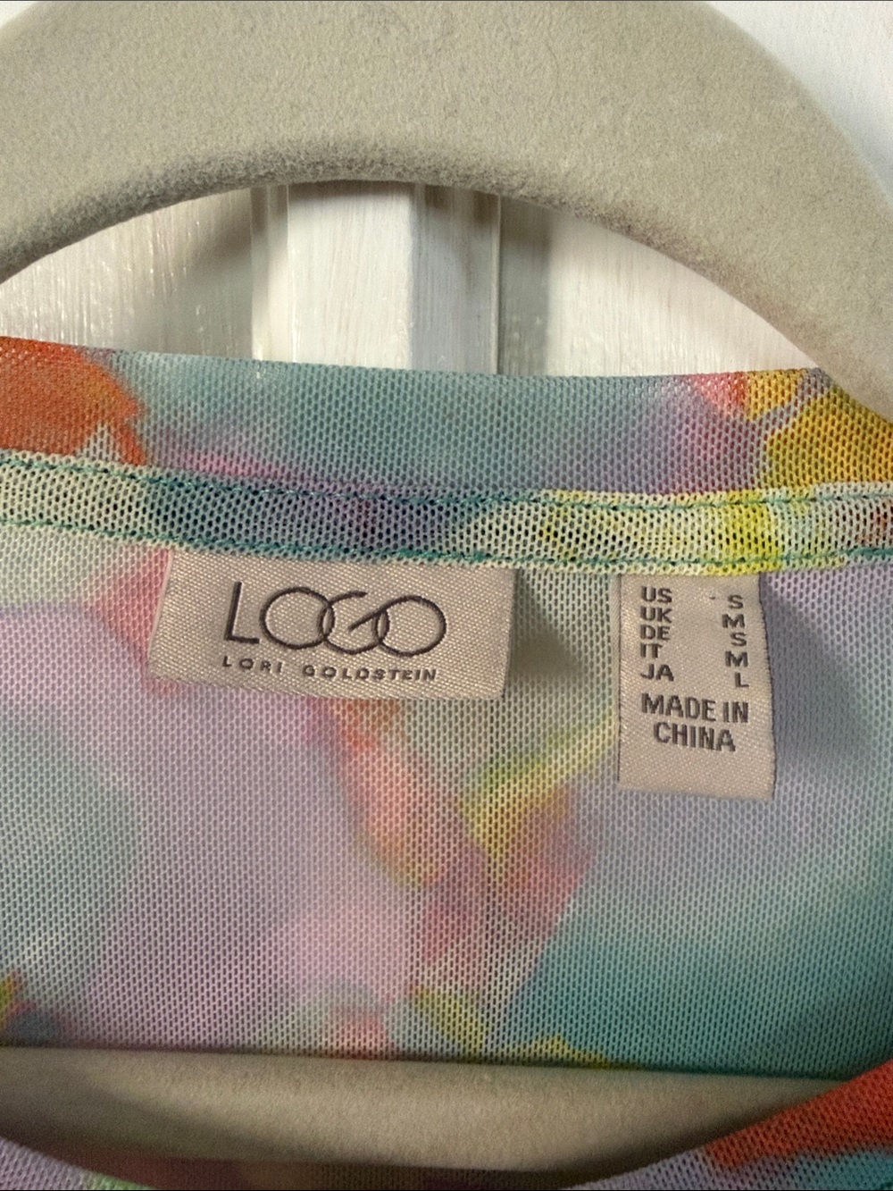 LOGO by Lori Goldstein Multicolor Abstract Button Front Sheer Mesh Blouse - Picture 2 of 5